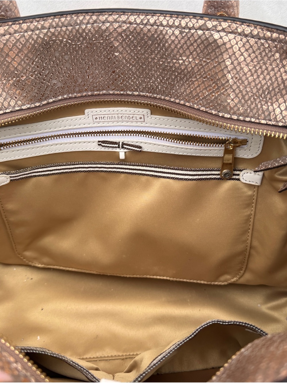 henri bendel Metallic Bronze Textured Satchel with Gold Hardware - Picture 6 of 10